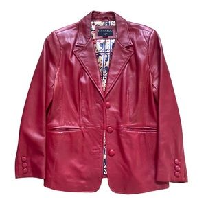 vintage 90s red leather jacket 🍒